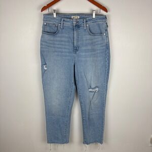 Madewell The Curvy Perfect Vintage Jean Light Wash Distressed Raw Hem Size 31